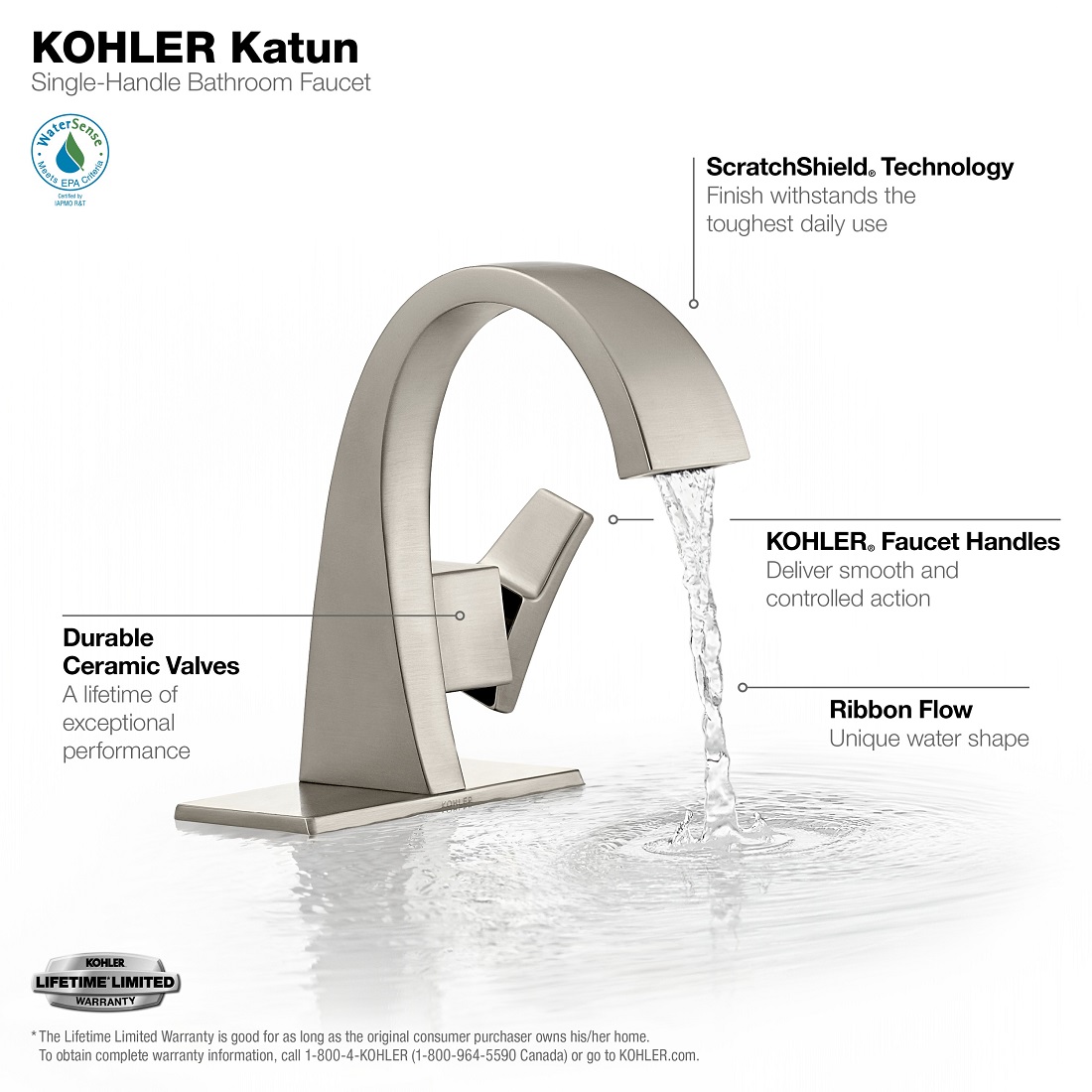 KOHLER Katun Single Hole Single Handle Bathroom Faucet in Vibrant